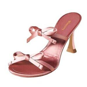 Wansseny Women Graceful Bowknots Open Toe Mules Mid Heel Slip On Ladies Summer